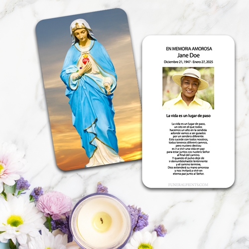 Show details for Virgin Mary Sky 2 Spanish Prayer Card