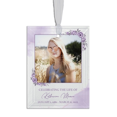 Show details for Purple Floral Rectangle Ornament