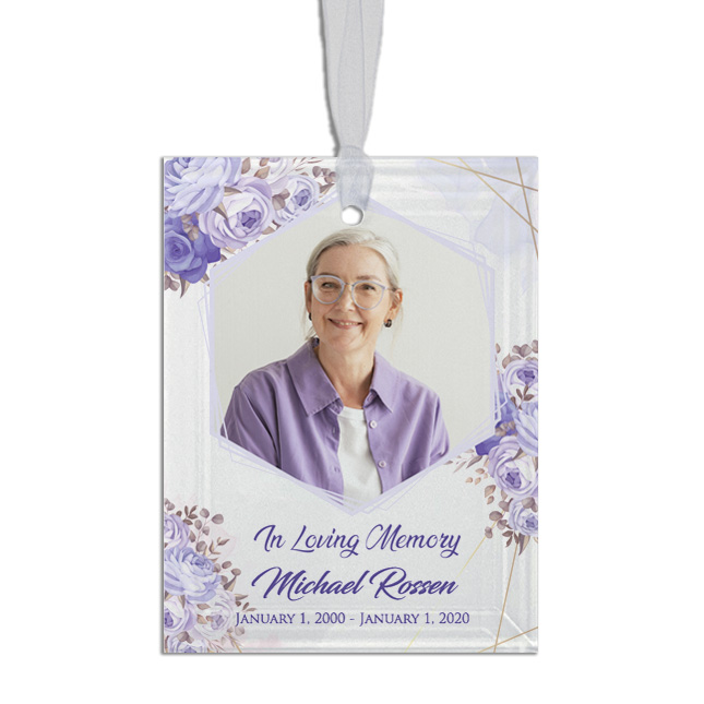 Show details for Purple Gold Floral Rectangle Ornament
